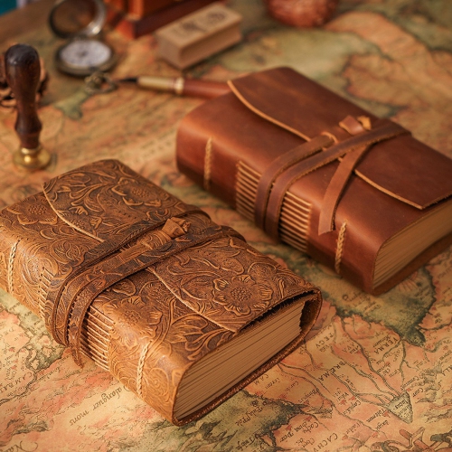 Carnet de notes en cuir véritable épais 400 pages papier vierge Bloc-notes kraft cadeau École fournitures de bureau 165 mm*115 mm*40 mm