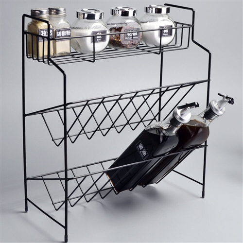 2/3 Layers Shelf Kitchen Utensils Storage Iron Spice Rack Storage Stand Home Organizer Kitchen Shelf-Black