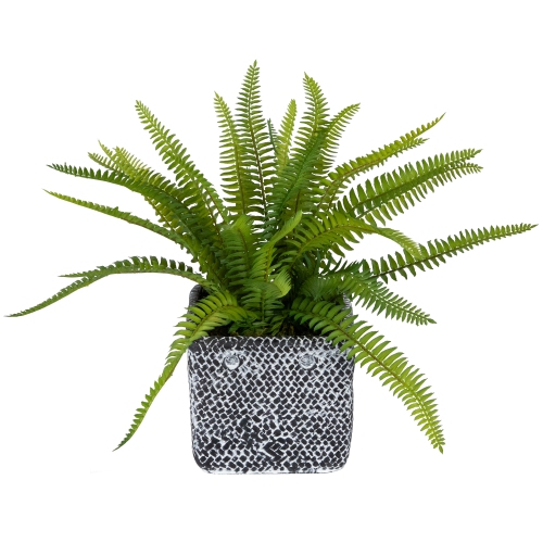 Artificial Boston Fern in Weathered Square Black Tin Pot - 20"