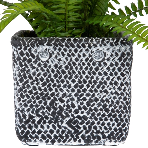 Artificial Boston Fern in Weathered Square Black Tin Pot - 20"