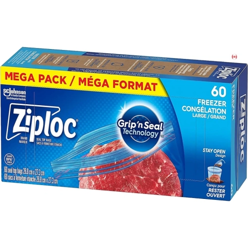 ZIPLOC  60 Count Large Freezer Bags With Grip 'n Seal Technology: Easy Grip, Open, And Close for Food Storage