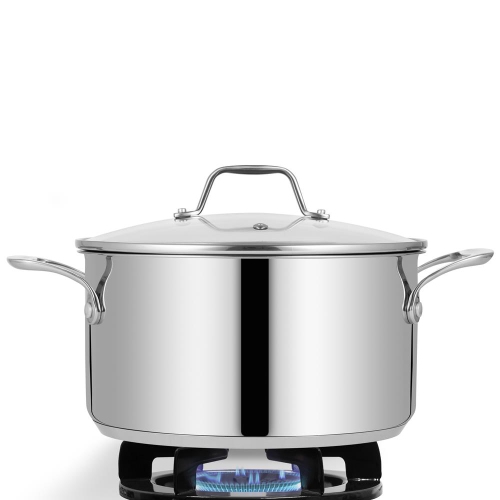 Marmite En Acier Inoxydable Triple épaisseur 20cm - Avec Couvercle En Verre, Compatible Induction Et Lave-vaisselle