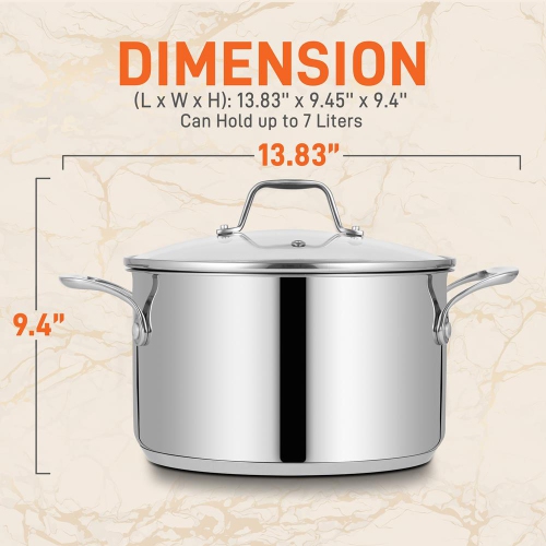 Stainless Steel Cookware Stockpot - 8 Quart, Heavy Duty Induction Pot, Soup Pot With Lid
