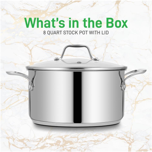 Stainless Steel Cookware Stockpot - 8 Quart, Heavy Duty Induction Pot, Soup Pot With Lid