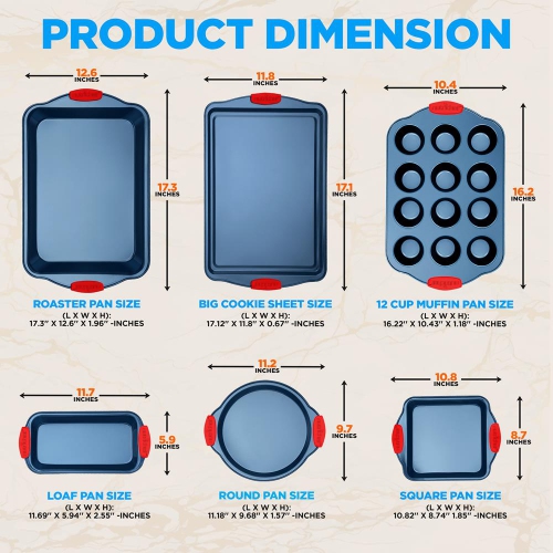 Moules de cuisson de four de cuisine - revêtement antiadhésif bleu de luxe à l'intérieur et à l'extérieur en acier au carbone avec poignées en