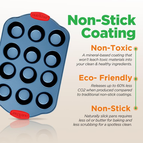 Moules de cuisson de four de cuisine - revêtement antiadhésif bleu de luxe à l'intérieur et à l'extérieur en acier au carbone avec poignées en