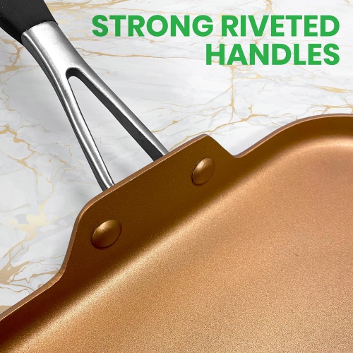 Griddle Pan - 3 Layers Copper Non-Stick Coating Inside, Hard-Anodized Looking Heat Resistant Lacquer Outside