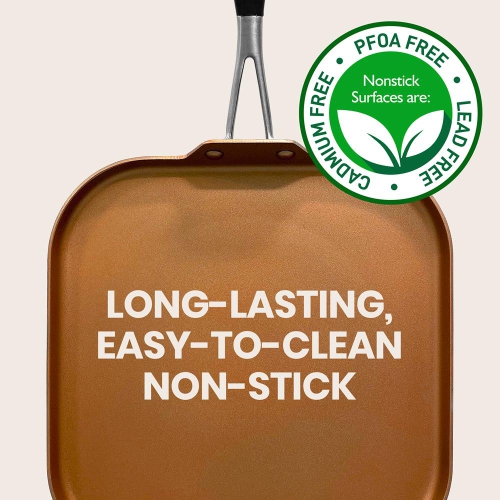 Griddle Pan - 3 Layers Copper Non-Stick Coating Inside, Hard-Anodized Looking Heat Resistant Lacquer Outside