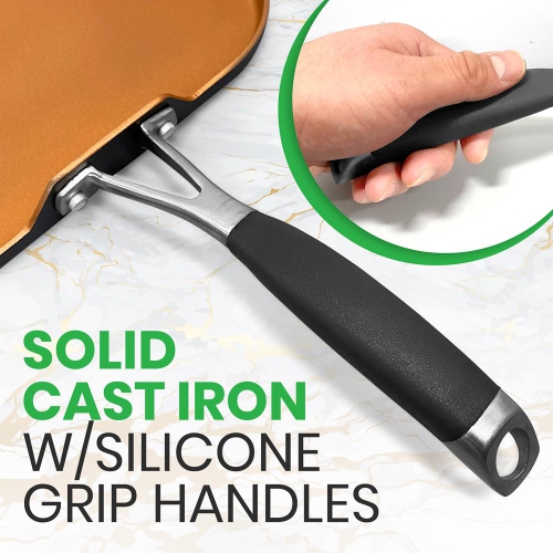 Griddle Pan - 3 Layers Copper Non-Stick Coating Inside, Hard-Anodized Looking Heat Resistant Lacquer Outside