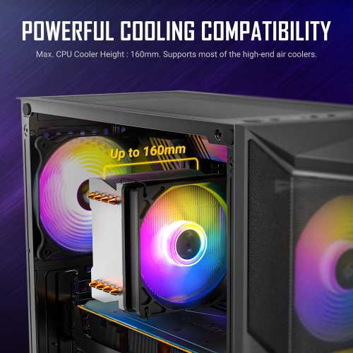 Antec AX Series AX61 Elite, High-Airflow Mesh Front Panel, 4 x 120mm ARGB Fans Included, Tempered Glass Side Panels, Up to 8 Fans, 360mm Radiator