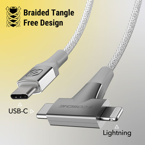Câble USB-C à Lightning/USB-C de 1,22m Strikeline de Scosche (CCi4B4TWT-SP) - Blanc