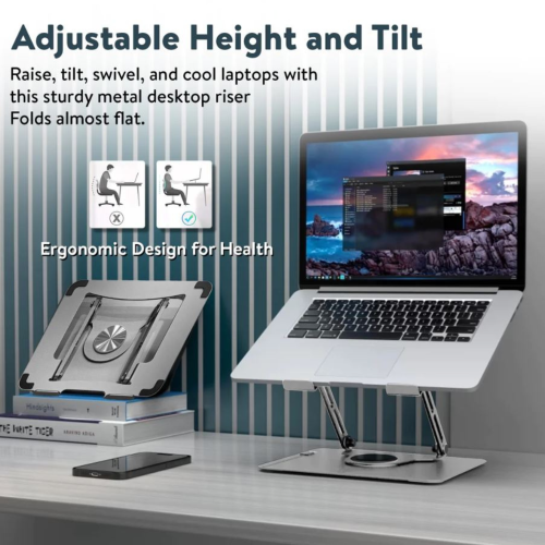 Uncaged Ergonomics RISE Swivel Adjustable Laptop Desk Stand 2.0- Black