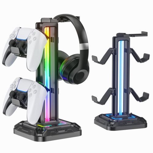 RGB Headset Stand with 9 Light Modes - Gaming Controller Holder for Desk - Rotatable Headphone Stand & Detachable Controller