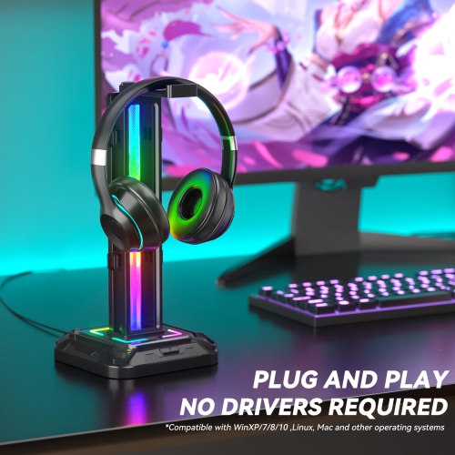 RGB Headset Stand with 9 Light Modes - Gaming Controller Holder for Desk - Rotatable Headphone Stand & Detachable Controller