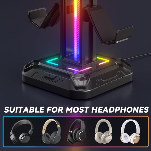 RGB Headset Stand with 9 Light Modes - Gaming Controller Holder for Desk - Rotatable Headphone Stand & Detachable Controller