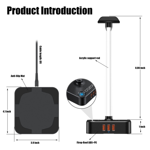 RGB Headphone Stand with USB Charger Desktop Gaming Headset Holder Hanger with 3 USB Charger and 2 Outlets for DJ, Wireless E