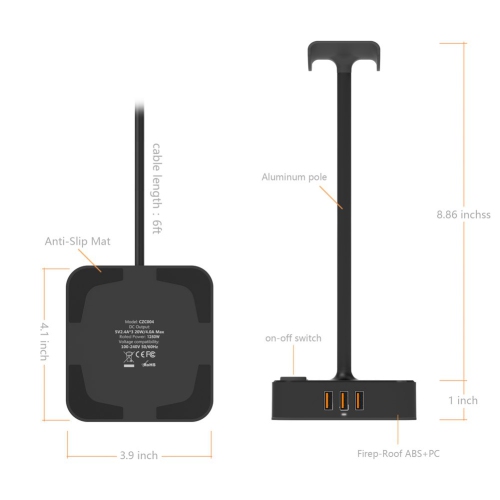 Headphone Stand with USB Charger Desktop Gaming Headset Holder Hanger with 3 USB Charging Station and 2 Outlets Power Strip