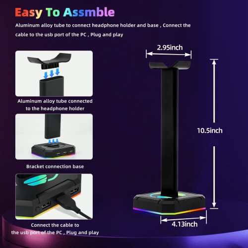 Headphone Stand RGB Lights Gaming Headset Holder with 3 USB Port for Charging or Connecting Headset Keyboard and Mouse,9 Mode