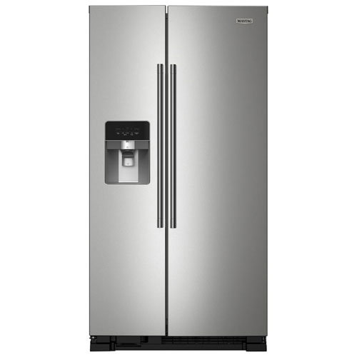 Image 1 de 15.. Réfrigérateur à congélateur juxtaposé 24,6 pi³ 36 po avec distributeur eau/glaçons de Maytag - Inox
