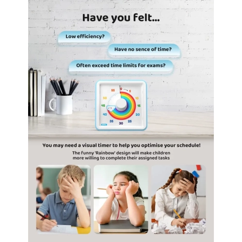 Blue Visual Timer: 60-Minute Silent Countdown Clock for Kids with Autism, Teachers, Classroom Meetings, and More