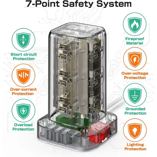 Barre d'alimentation avec parasurtenseur et 12 prises USB-C, 4 ports USB, rallonge de 6,5FT pi - barres d'alimentation pour chambre d'étudiant,
