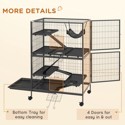 PawHut 50"H 5-Tier Chinchilla Ferret Guinea Pig Cat Cage, Metal Deluxe Animal Critter Nation Cage for Kitten Rabbit, Small Pet House w/ Hammock