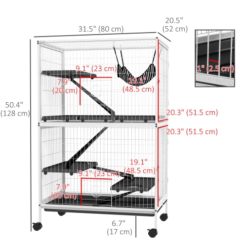 PawHut 50"H 5-Tier Chinchilla Ferret Guinea Pig Cat Cage, Metal Deluxe Animal Critter Nation Cage for Kitten Rabbit, Small Pet House w/ Hammock