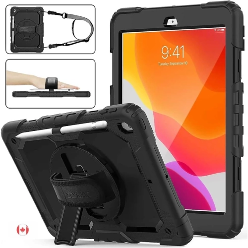 iPad 9th/8th/7th Generation Case - Three Layer Drop Protection with 360 Rotating Stand, Hand Strap & Pencil Holder for 10.2 Inch 2021/2020/2019 iPad