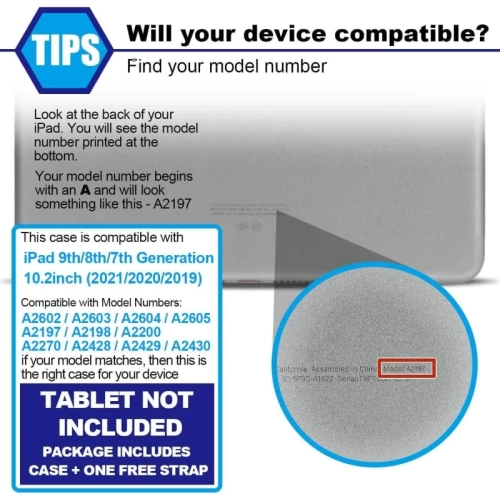 iPad 9th/8th/7th Generation Case - Three Layer Drop Protection with 360 Rotating Stand, Hand Strap & Pencil Holder for 10.2 Inch 2021/2020/2019 iPad