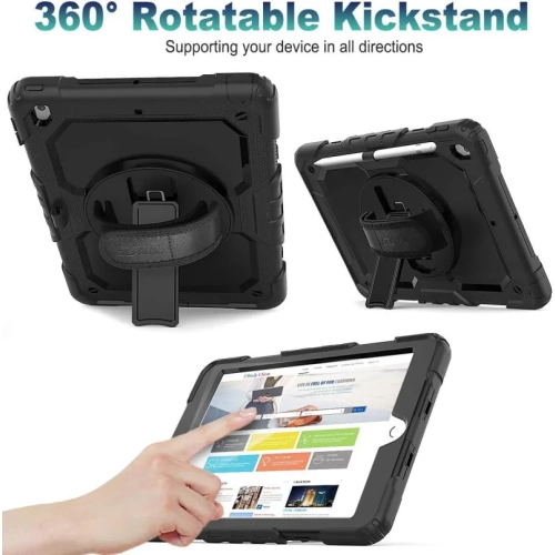 iPad 9th/8th/7th Generation Case - Three Layer Drop Protection with 360 Rotating Stand, Hand Strap & Pencil Holder for 10.2 Inch 2021/2020/2019 iPad