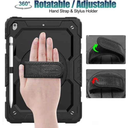 iPad 9th/8th/7th Generation Case - Three Layer Drop Protection with 360 Rotating Stand, Hand Strap & Pencil Holder for 10.2 Inch 2021/2020/2019 iPad