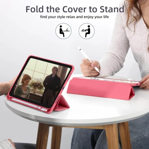 Étui iPad 10th génération avec porte-crayon - coque arrière transparente, veille/veille automatique, couvercle mince antichoc pour iPad 10th 2022