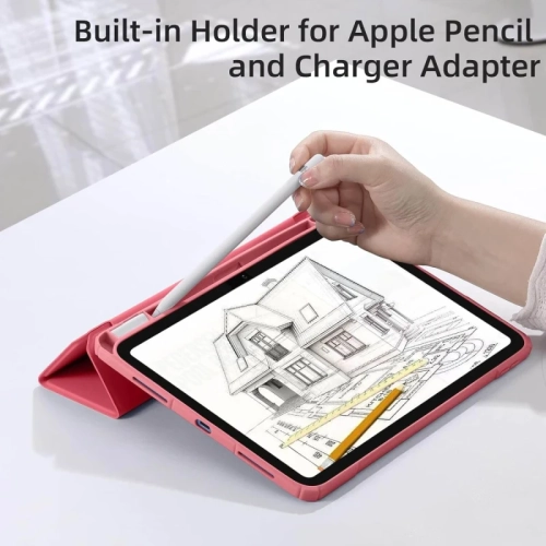 Étui iPad 10th génération avec porte-crayon - coque arrière transparente, veille/veille automatique, couvercle mince antichoc pour iPad 10th 2022