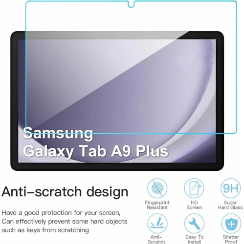 Samsung Galaxy Tab A9+ Plus Case 10.9/11 Inch 2023 with 2 Tempered Glass Screen Protectors - Translucent Tri-Fold Cover for Samsung Tab A9 Plus