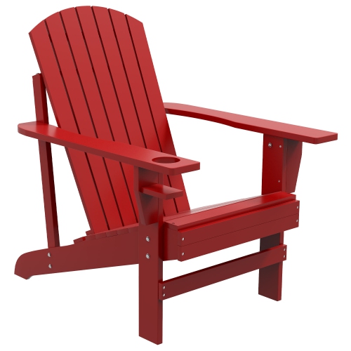 Fauteuil Adirondack classique d'Outsunny, chaise de jardin avec porte-gobelet, intérieur, cour arrière, rouge