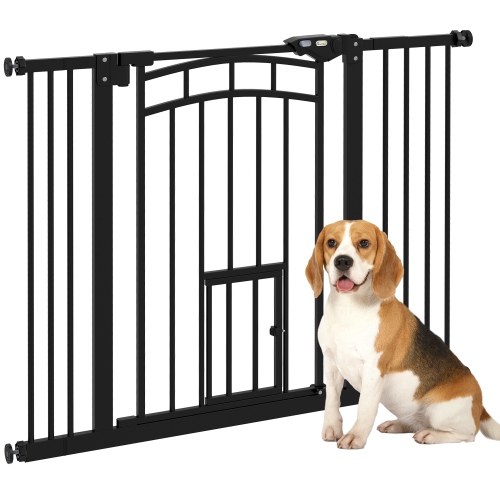 PAWHUT  " 30""h Tall Dog Gate, Pet Gate \w Cat Door, Auto-Close Pressure-Mounted Steel Safety Gate Barrier, Double Locking for Doorways Hallways