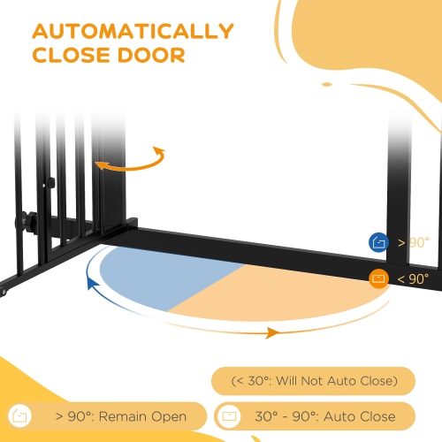 PawHut 29"-39.4" Wide Dog Gate, 30"H Tall Pet Gate with Cat Door, Auto-Close Pressure-Mounted Steel Safety Gate Barrier, Double Locking for Doorways
