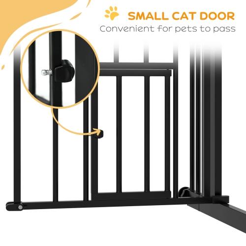 PawHut 29"-39.4" Wide Dog Gate, 30"H Tall Pet Gate with Cat Door, Auto-Close Pressure-Mounted Steel Safety Gate Barrier, Double Locking for Doorways