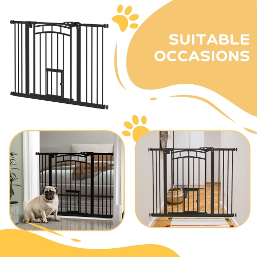 PawHut 29"-39.4" Wide Dog Gate, 30"H Tall Pet Gate with Cat Door, Auto-Close Pressure-Mounted Steel Safety Gate Barrier, Double Locking for Doorways