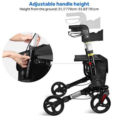 Foldable Walkers and Rollators with Seat and Storage Bag ,Aluminum Alloy Rollator Adjustable Handle for Adult Elderly with 300Lbs Support
