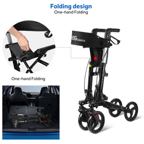 Foldable Walkers and Rollators with Seat and Storage Bag ,Aluminum Alloy Rollator Adjustable Handle for Adult Elderly with 300Lbs Support