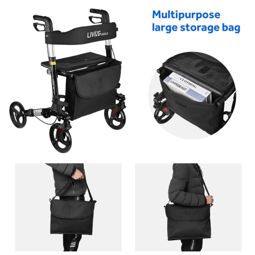 Foldable Walkers and Rollators with Seat and Storage Bag ,Aluminum Alloy Rollator Adjustable Handle for Adult Elderly with 300Lbs Support