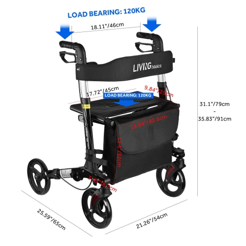 Foldable Walkers and Rollators with Seat and Storage Bag ,Aluminum Alloy Rollator Adjustable Handle for Adult Elderly with 300Lbs Support