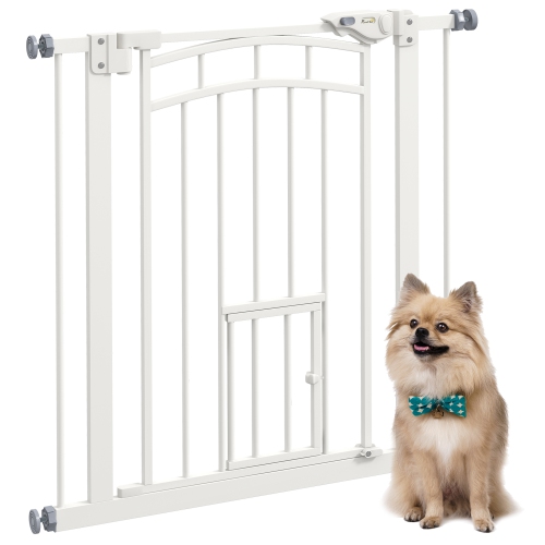 PAWHUT  " 30""h Tall Dog Gate, Pet Gate \w Cat Door, Auto-Close Pressure-Mounted Steel Safety Gate Barrier, Double Locking for Doorways Hallways