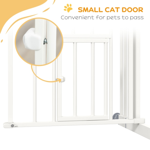 PawHut 29"-31.5" Wide Dog Gate, 30"H Tall Pet Gate with Cat Door, Auto-Close Pressure-Mounted Steel Safety Gate Barrier, Double Locking for Doorways