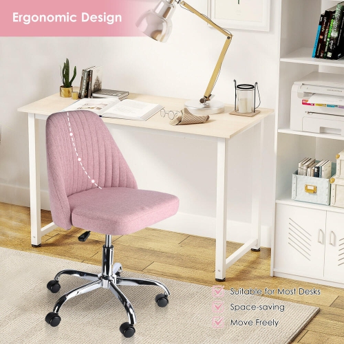 Mid Back Home Modern Office Chair, Adjustable Swivel Linen Fabric Armless Task Chair Desk Chair Computer Chair with Wheels