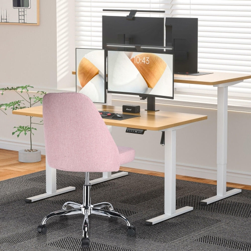 Mid Back Home Modern Office Chair, Adjustable Swivel Linen Fabric Armless Task Chair Desk Chair Computer Chair with Wheels