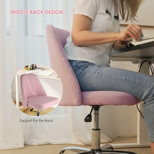 Mid Back Home Modern Office Chair, Adjustable Swivel Linen Fabric Armless Task Chair Desk Chair Computer Chair with Wheels
