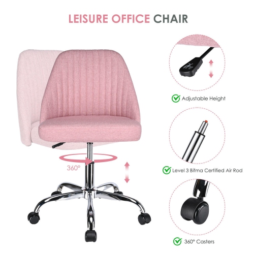 Mid Back Home Modern Office Chair, Adjustable Swivel Linen Fabric Armless Task Chair Desk Chair Computer Chair with Wheels