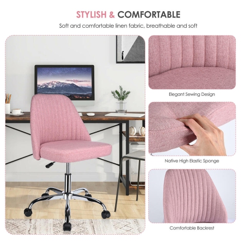 Mid Back Home Modern Office Chair, Adjustable Swivel Linen Fabric Armless Task Chair Desk Chair Computer Chair with Wheels